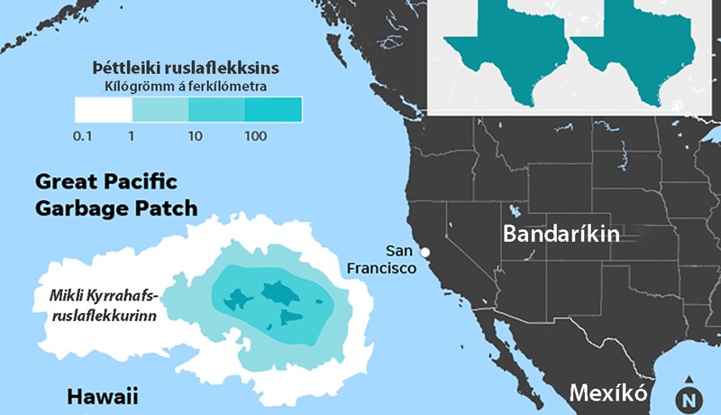 Margir plastruslaflekkir allt að 19-föld stærð Íslands fljótandi um heimshöfin
