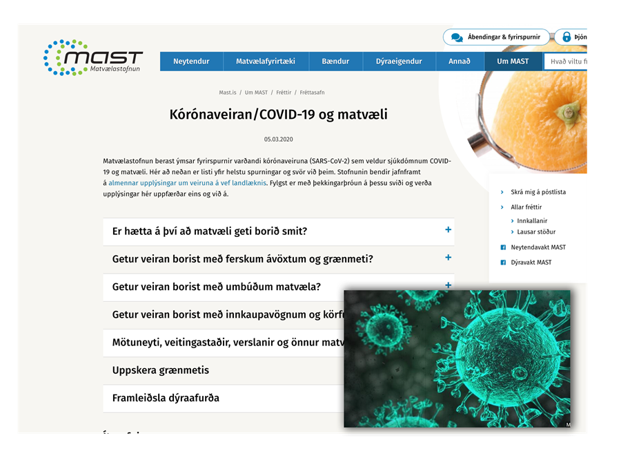 Matvælastofnun uppfærir fræðsluefni um COVID-19